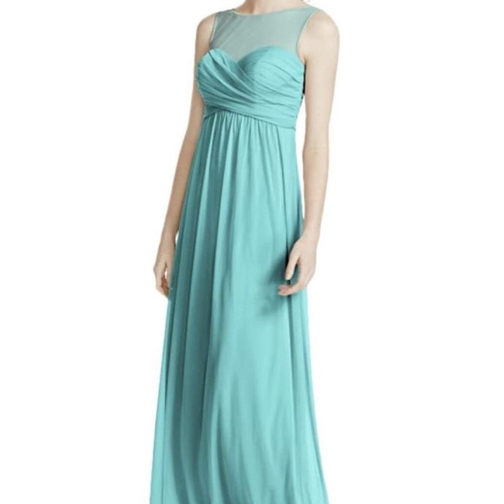 David’s Bridal Mint Green mesh chiffon Bridesmaid party gown maxi Dress size 4